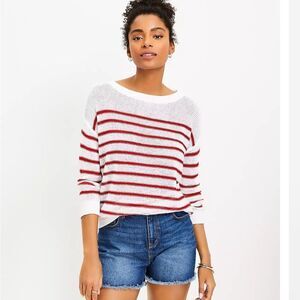 LOFT Striped Knit Sweater in Red & White Size M